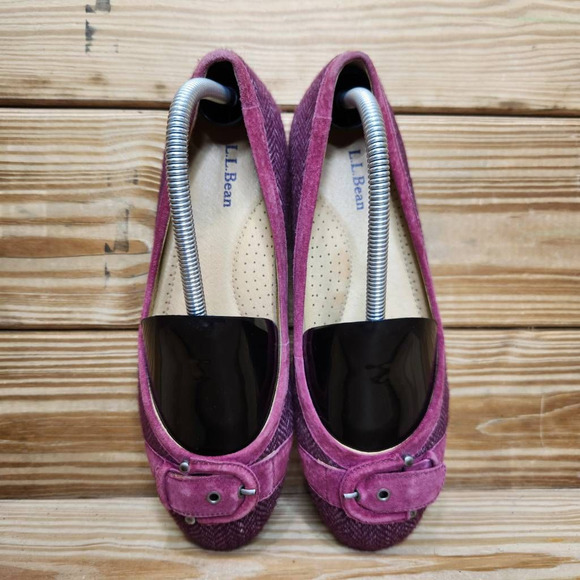 L.L. Bean Womens 8.5 Ballet Flats Shoes Purple Fabric Slip On Buckle Round Toe - Picture 6 of 8